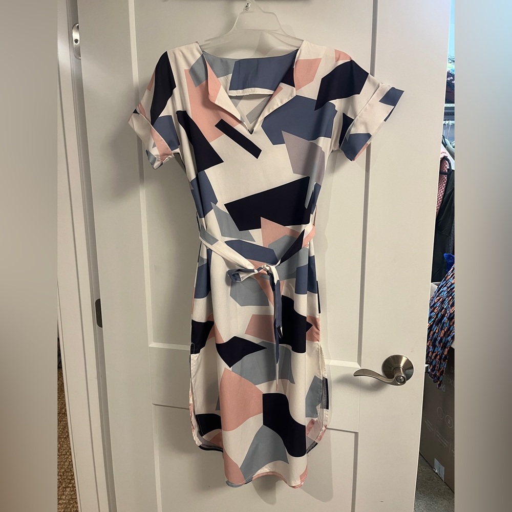 Geometric Print V-Neck Dress